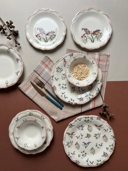 Hermia Amber 24 Juego de Cena de Porcelana de 24 Piezas Elegante Versátil Duradero Apto Lavavajillas Microondas